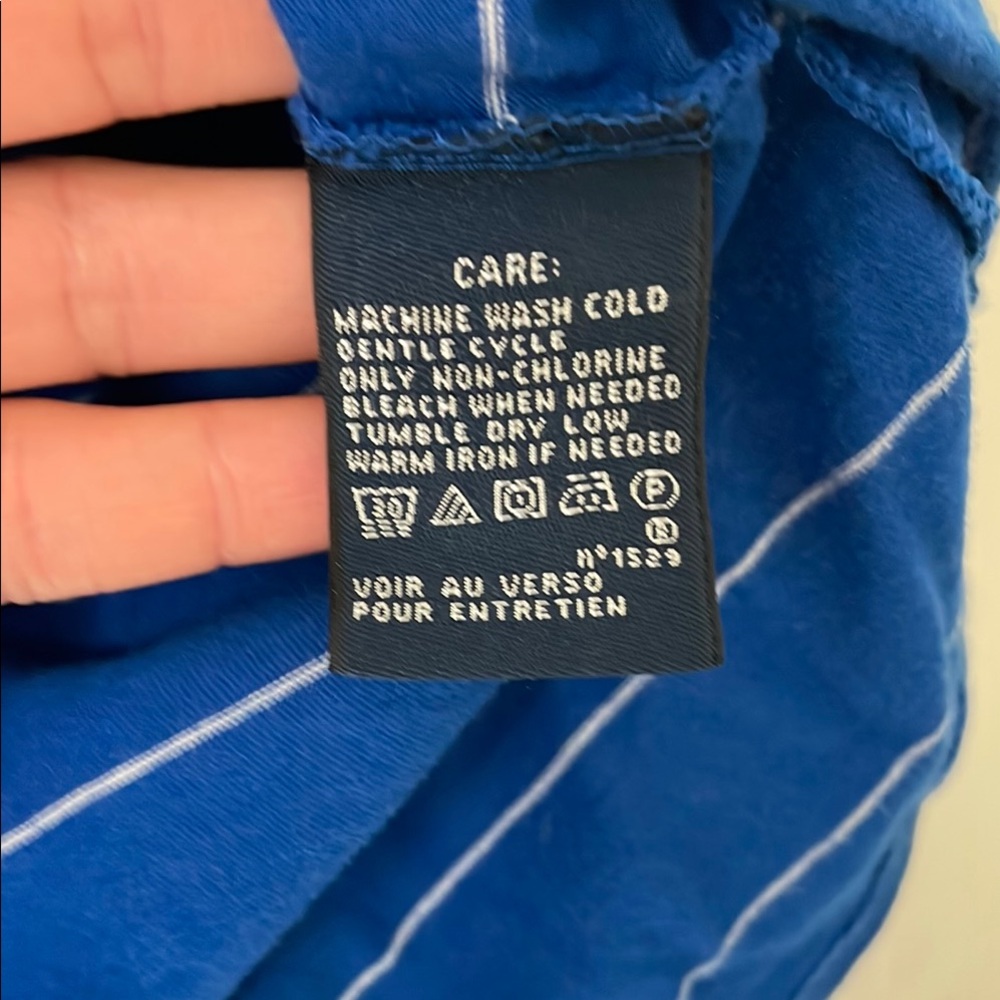 $5! 2 for $10🌹Ralph Lauren Sport Blue and White Striped 100% Cotton Tee Sz M - Picture 5 of 6